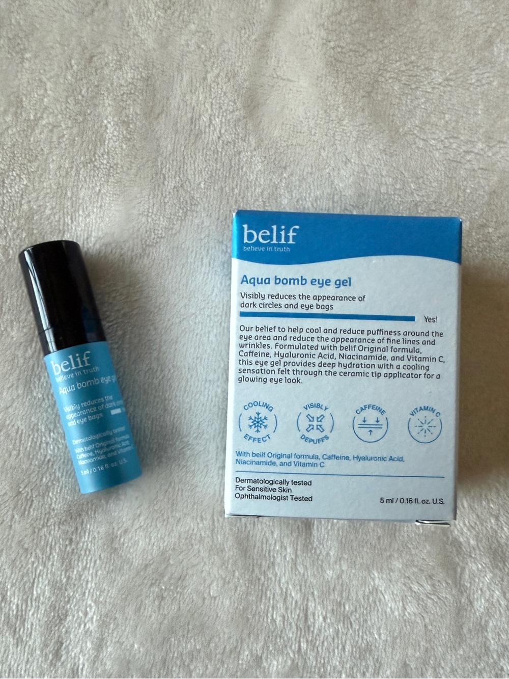 BELIF Aqua Bomb Eye Gel with CAFFEINE .16oz/5mL Travel Size NIB